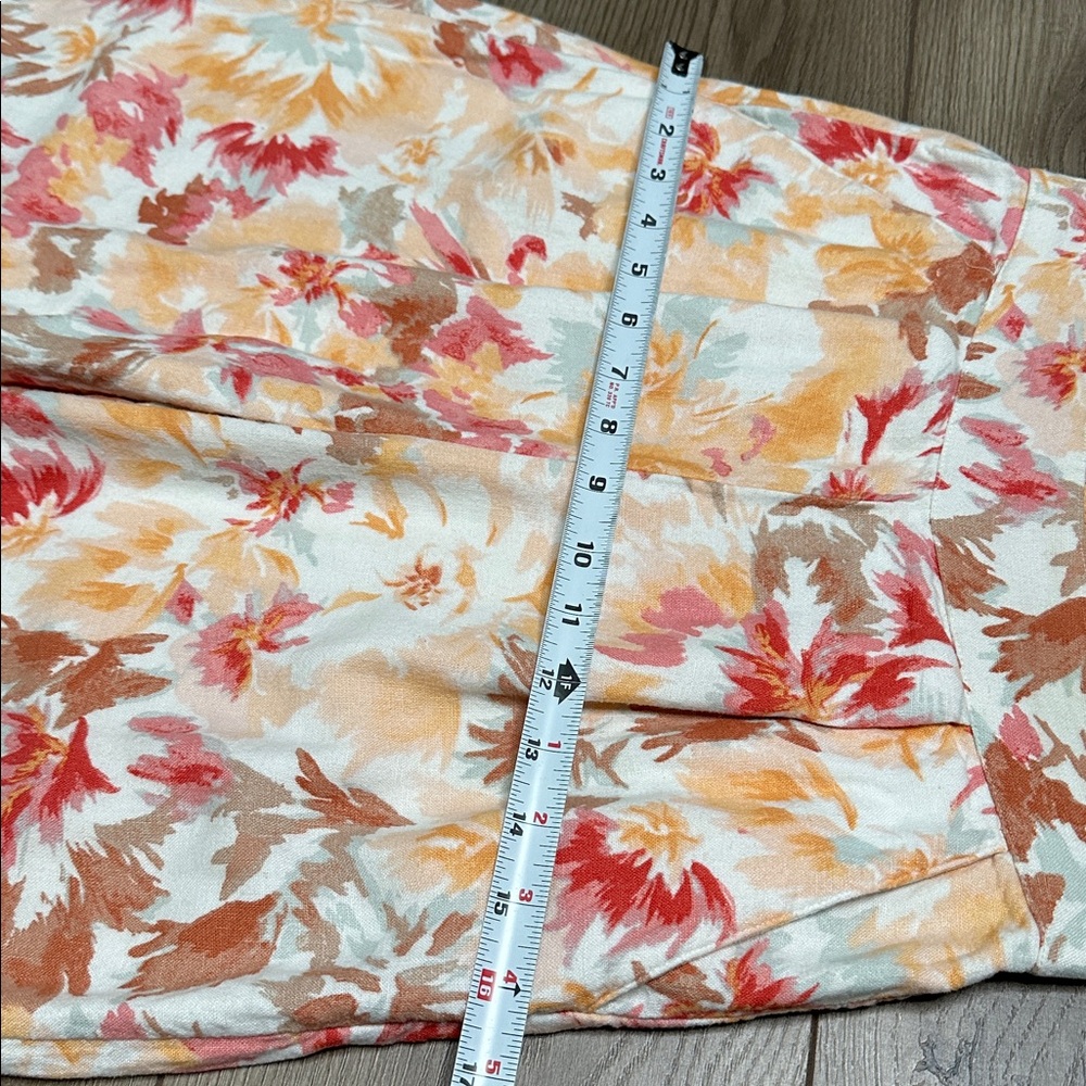 Abercrombie & Fitch High Rise Wide Leg Pleated Linen Floral Pants Orange Pink XS - Picture 10 of 14